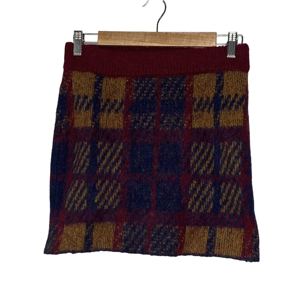 Joa Women’s Wool Mohair Blend Skirt Shirt Pull On Plaid Red Blue Size Small